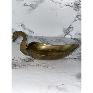 Vtg Solid Brass Swan Trinket Candy Ring Coin Soap Dish Bowl Holder Made in India